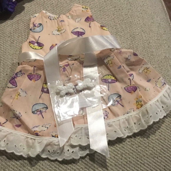 Pink dress with ribbon tie, hair bows for 18 “ doll or Bear, fit American Girl - Picture 2 of 7